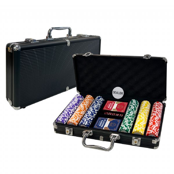 Poker Chip Set in Aluminum Black Case - 300 Pieces
