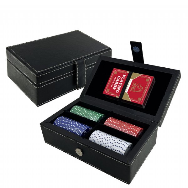 Poker Chip Set in Leather Case - 80 Pieces