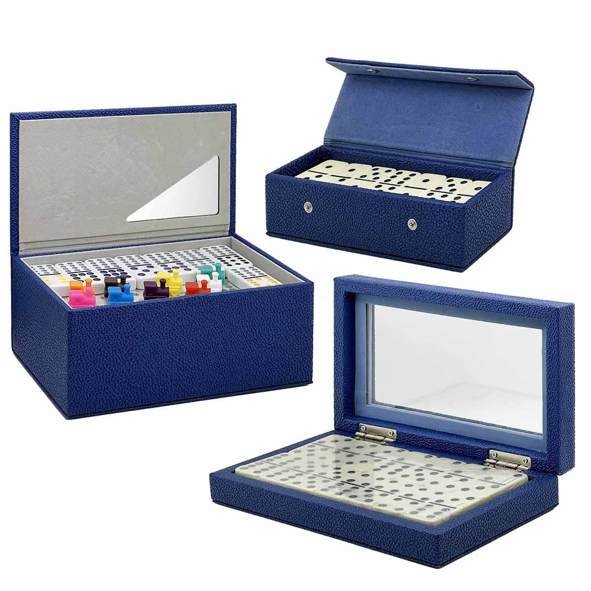 Classic Dominoes Set Pebbled Leatherette Box Collection