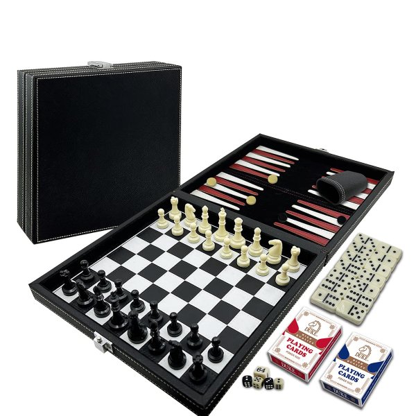 Conjunto de 5 jogos de tabuleiro em 1 caixa de réplica de dados de luxo:  xadrez/dama/dominó/dados de pôquer/cartas de jogo - Duke International  Cards & Games Co., Ltd.
