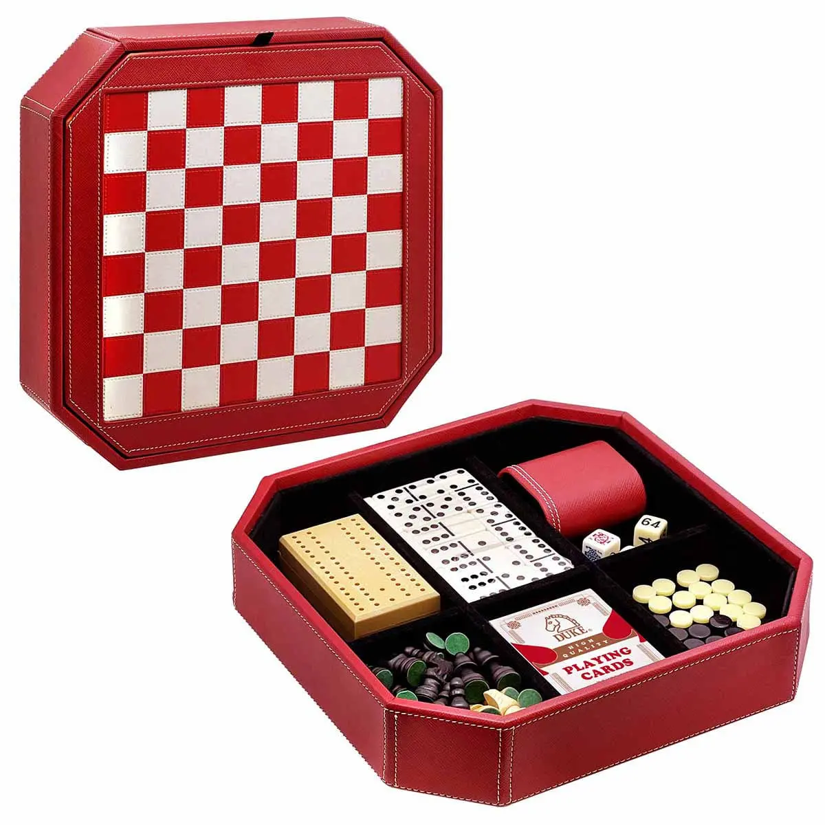 7 in 1 Octangle Shape Chess Multi Board Games Collection with Storage