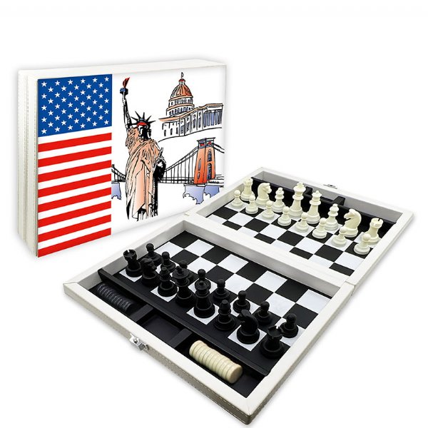 Chess and Checkers Set with Premium Leather Folding Box_NY